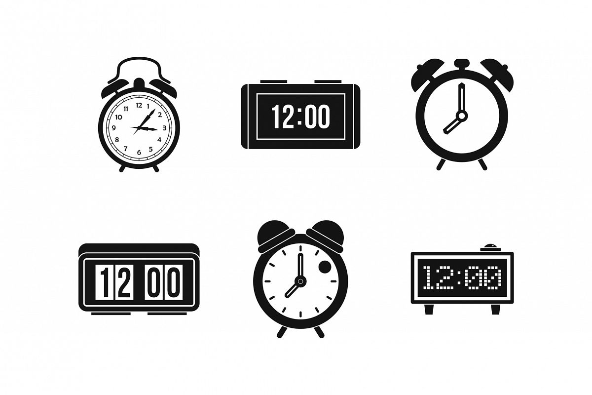 Alarm clock icon set, simple style example image 1