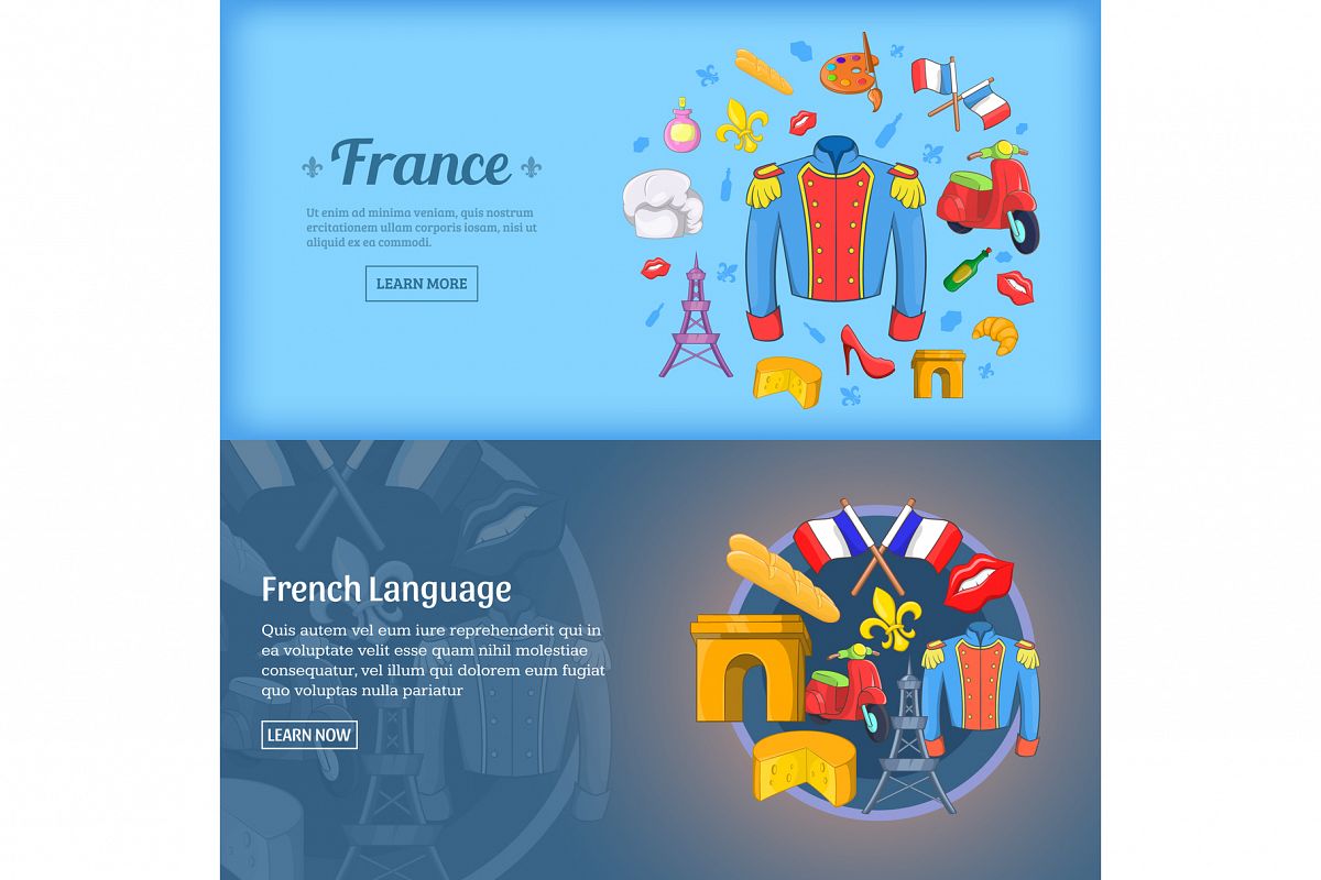 France banner set template, cartoon style example image 1