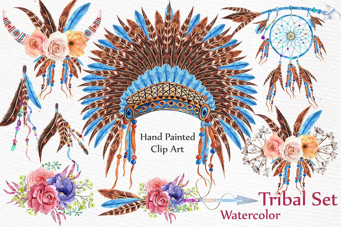 Watercolor tribal set example image 1