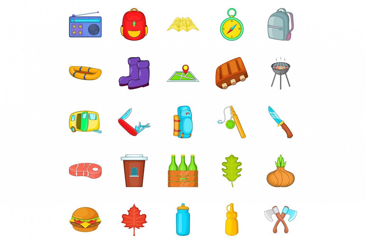 Tourist places icons set, cartoon style example image 1