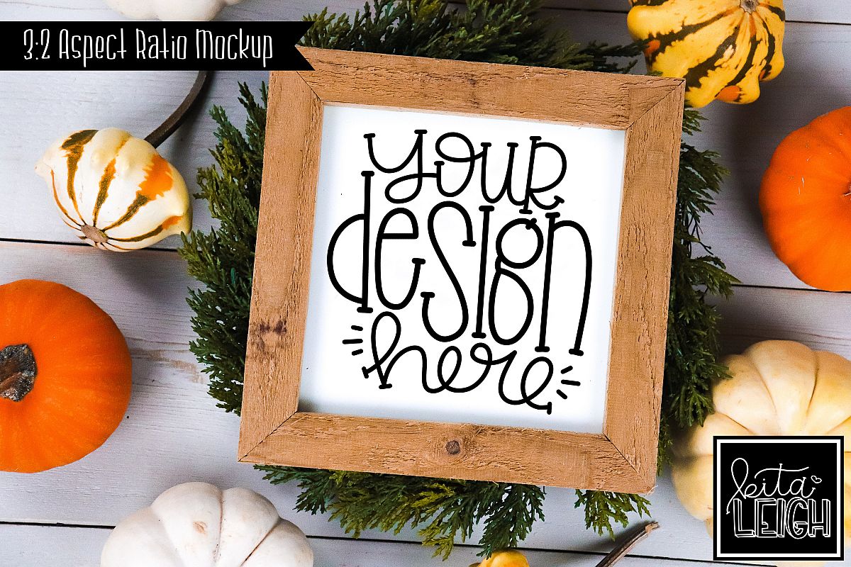 Square Sign Fall Mockup with Pumpkins example image 1