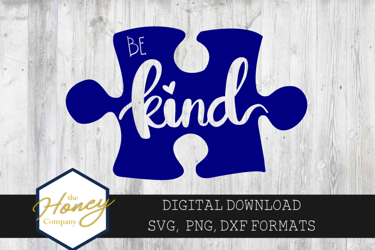 Be Kind SVG PNG DXF Hand Lettered Austism Awareness Puzzle example image 1