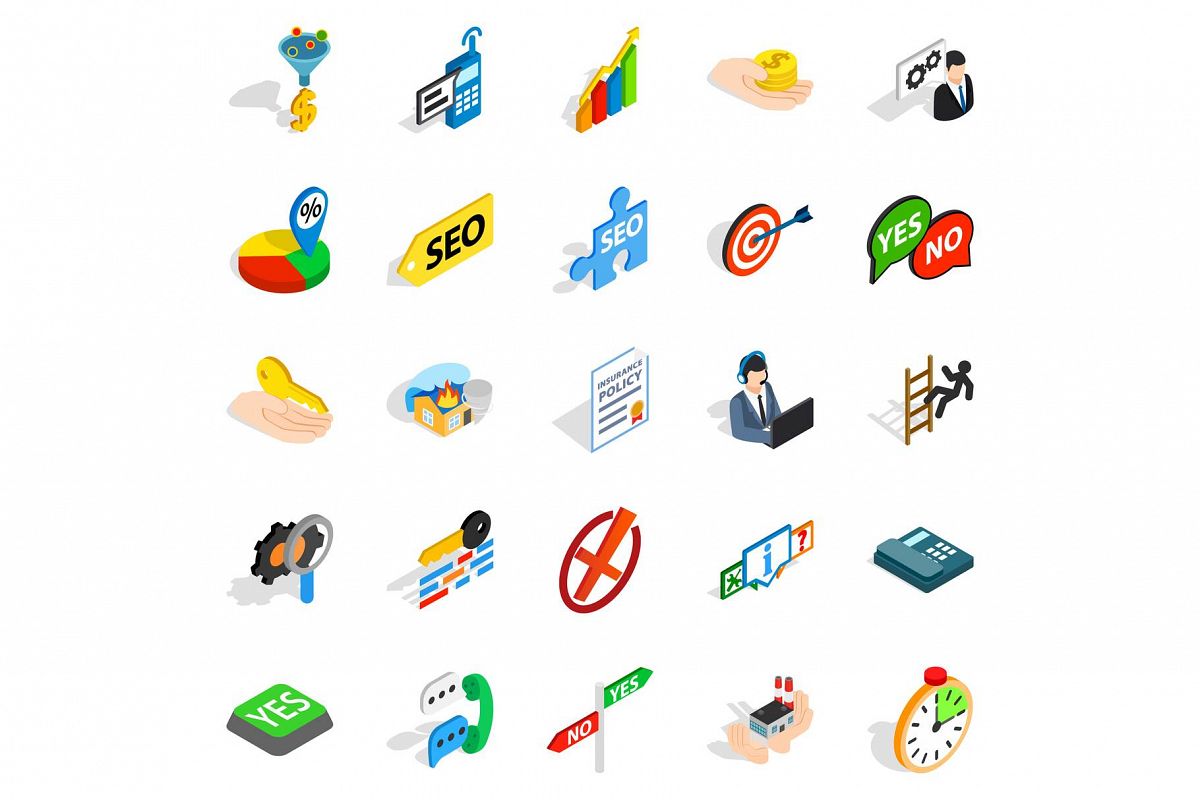 Headquarters icons set, isometric style example image 1