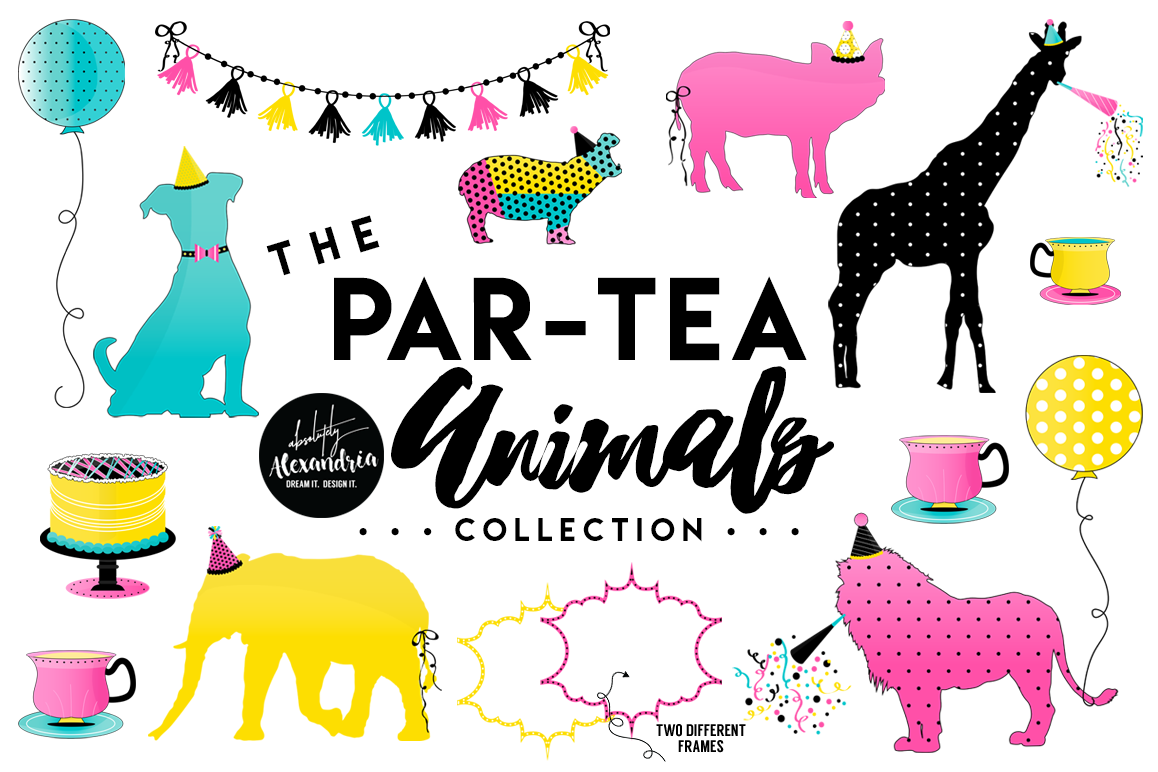 PAR-TEA Animals Clipart Graphics & Digital Paper Patterns Bundle example image 1