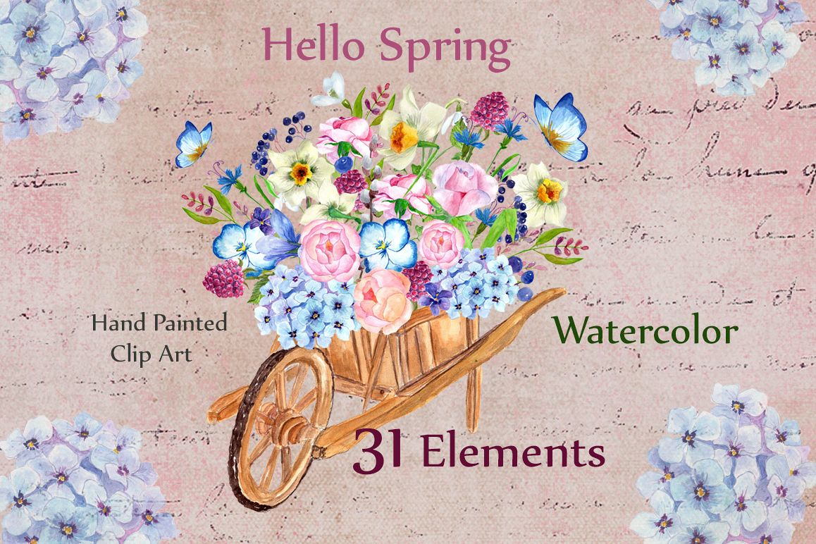 Watercolor wedding flowers clipart example image 1