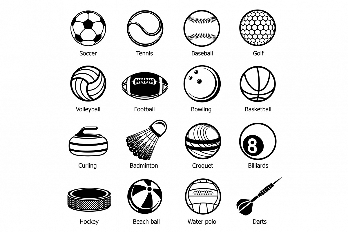 Sport balls equipment icons set, simple style example image 1