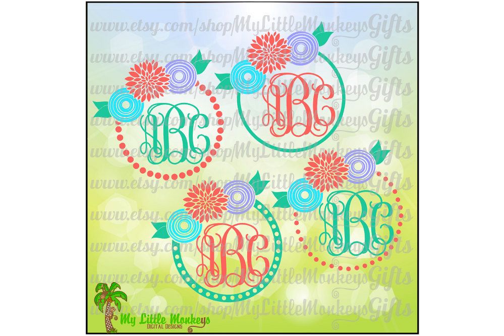 Floral Flower Top Monogram Base example image 1