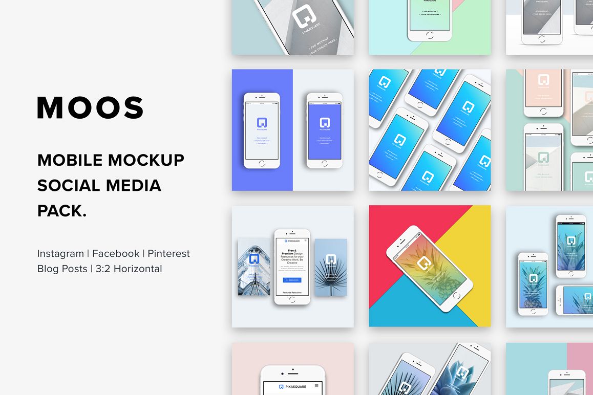 Moos - Mobile Mockup Social Media (16857) | Mock Ups | Design Bundles