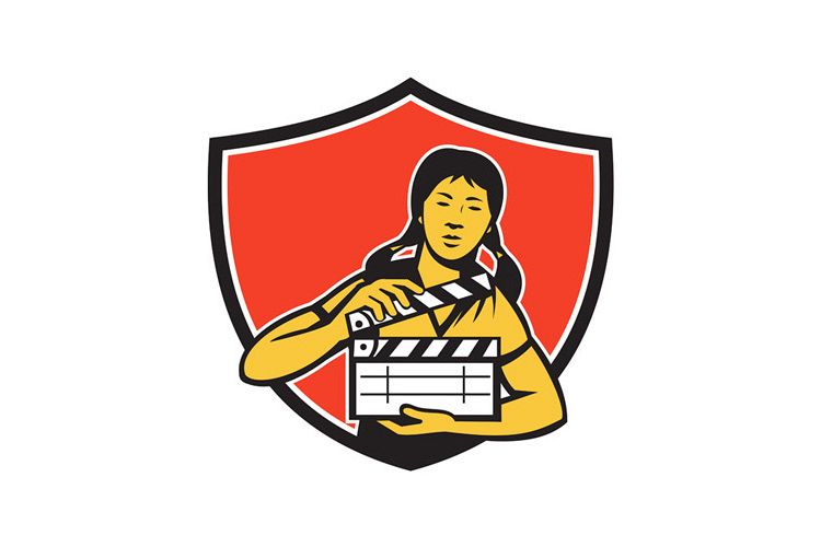 Asian Woman Movie Clapper Shield Retro example image 1