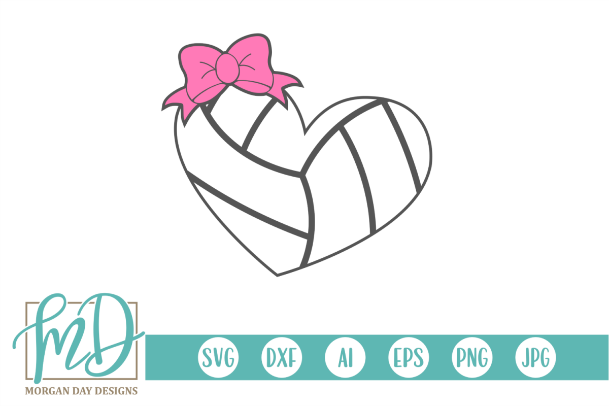 Volleyball Heart with Heart SVG, DXF, AI, EPS, PNG, JPEG example image 1
