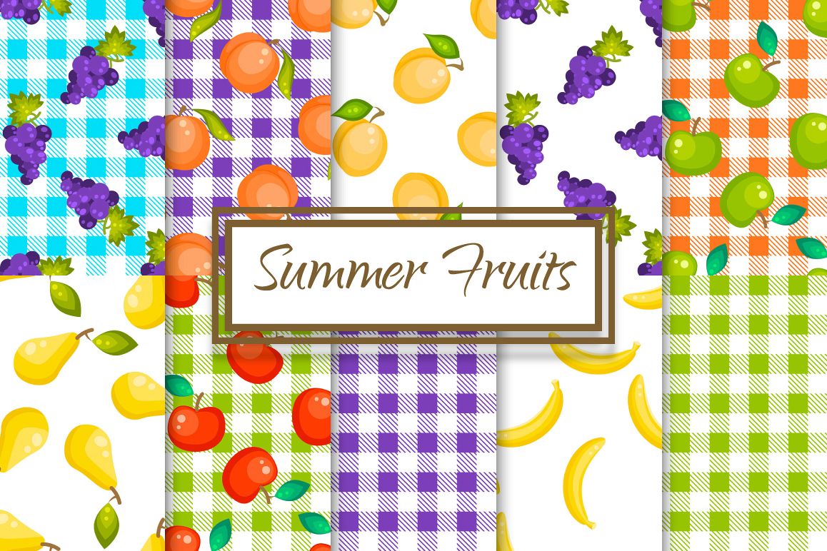 Summer Fruits 10 Seamless Patterns example image 1