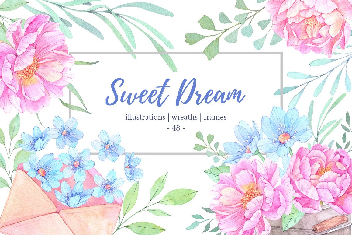 Sweet dream. Watercolor set example image 1