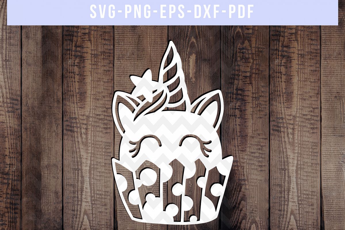 Unicorn Cupcake Papercut Template, Birthday Party Decor, PDF example image 1