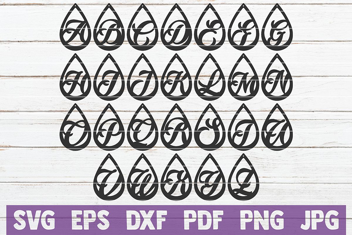 Teardrop Alphabet Earrings SVG Cut Files example image 1