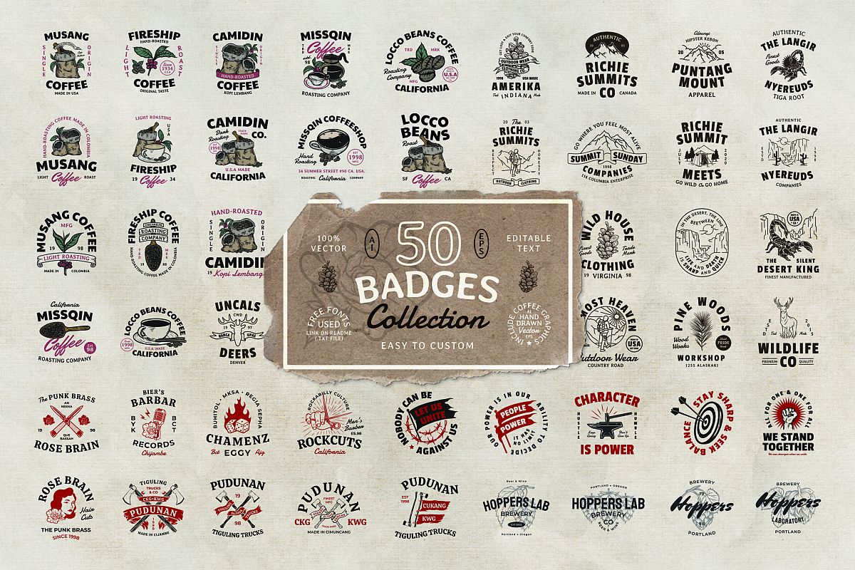 Download 50 Badges Bundle With Extra Coffee Graphics