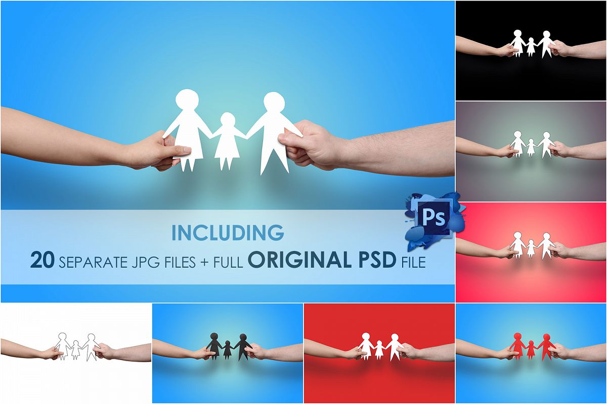 Hands Holding Family, Paper Cut Out - Stock Photo example image 1