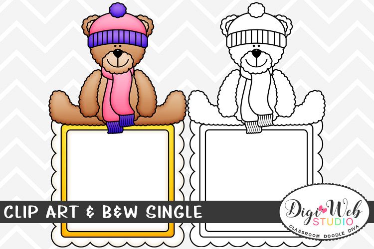Clip Art & B&W Single - Teddy Bear Sitting On Message Board example image 1