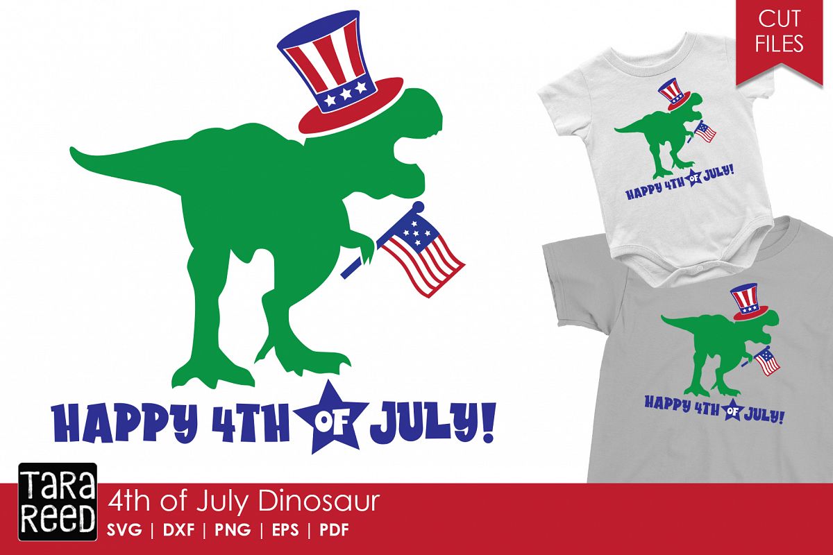 4th of July Dinosaur - Patriotic SVG and Cut Files example image 1