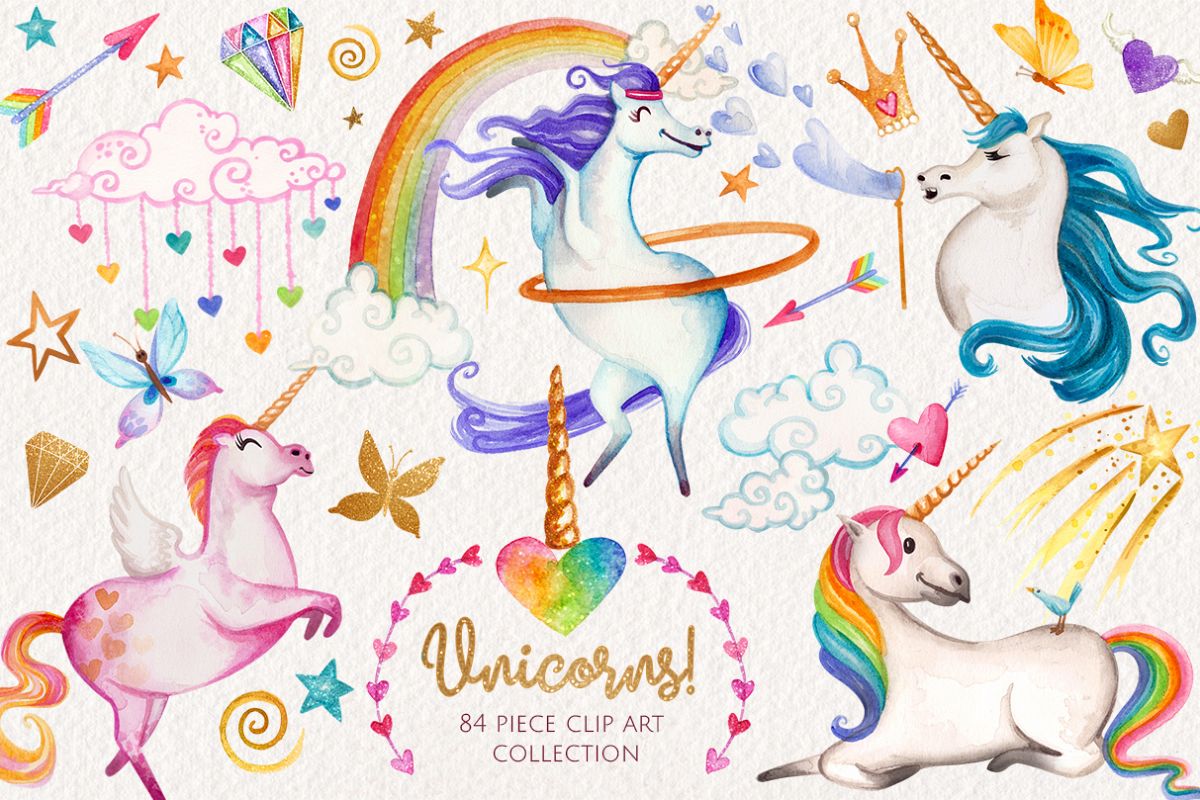 Watercolor Unicorns Graphics example image 1