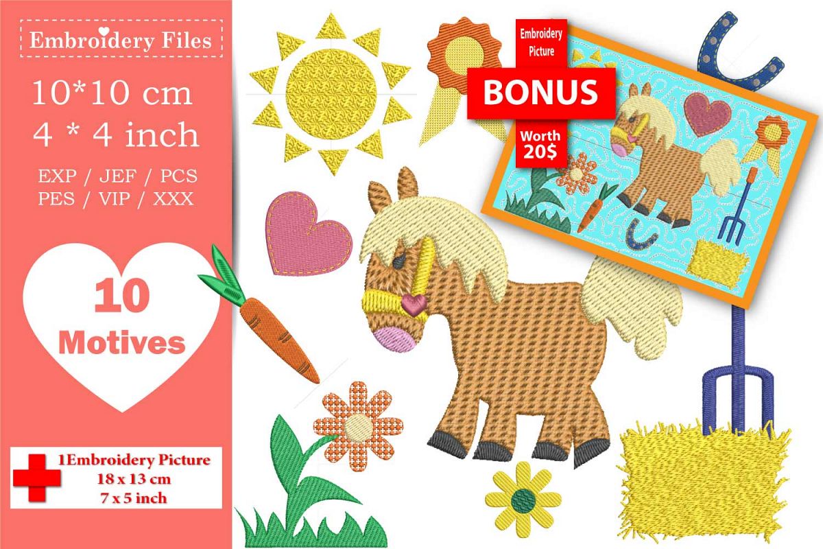 My lovely Pony - Embroidery Files - 10 Motives example image 1
