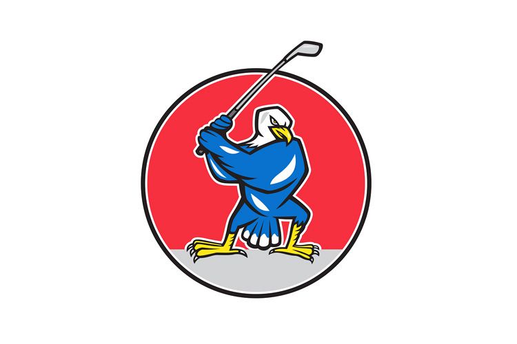 Blue Eagle Teeing Off Circle Cartoon example image 1