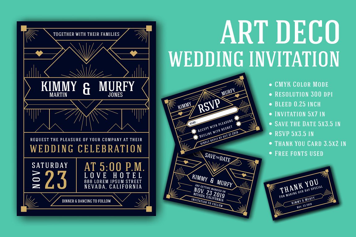 Art Deco Wedding Invitation Card Template example image 1
