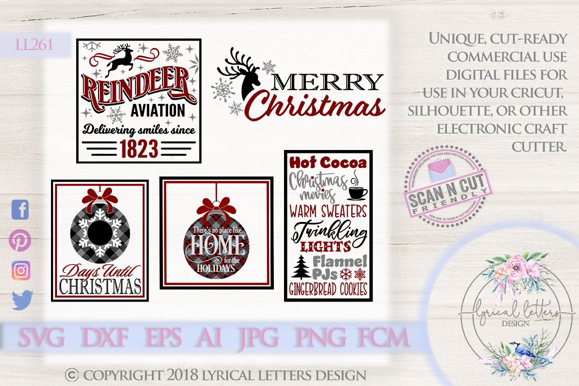 Red and Black Christmas Bundle of 5 SVG DXF Cut Files L example image 1
