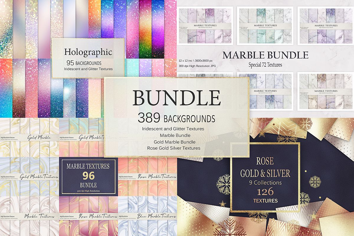 Gold Marble and Iridescent Glitter Textures BUNDLE example image 1