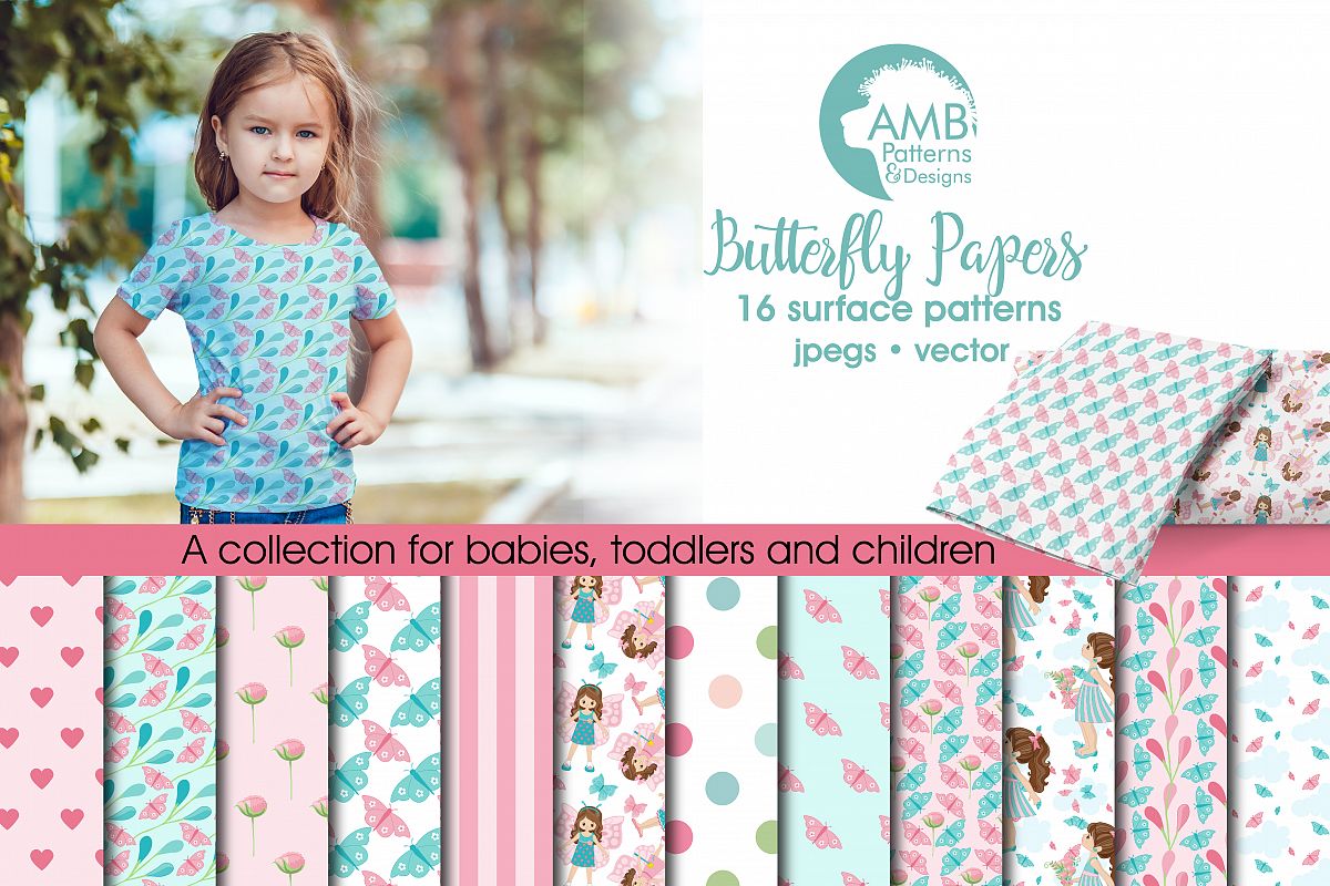 Butterfly fairy pattern, papers, surface design AMB-1083 example image 1