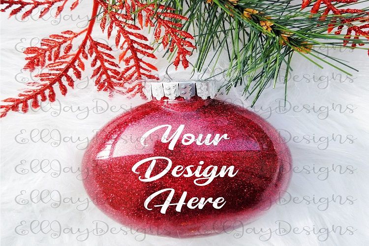 Red Christmas Glitter Ornament Mock up example image 1