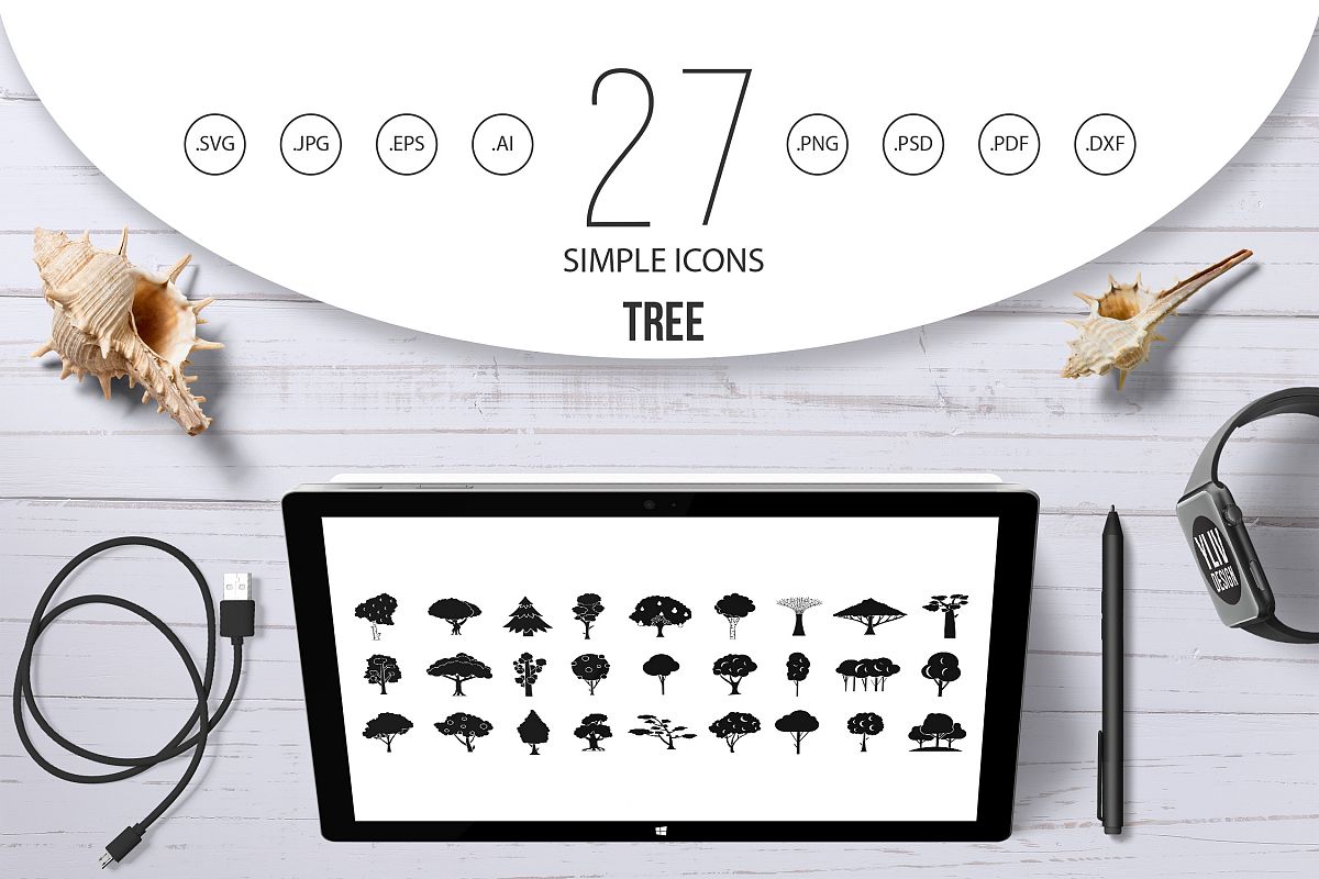 Tree icon set, simple style example image 1