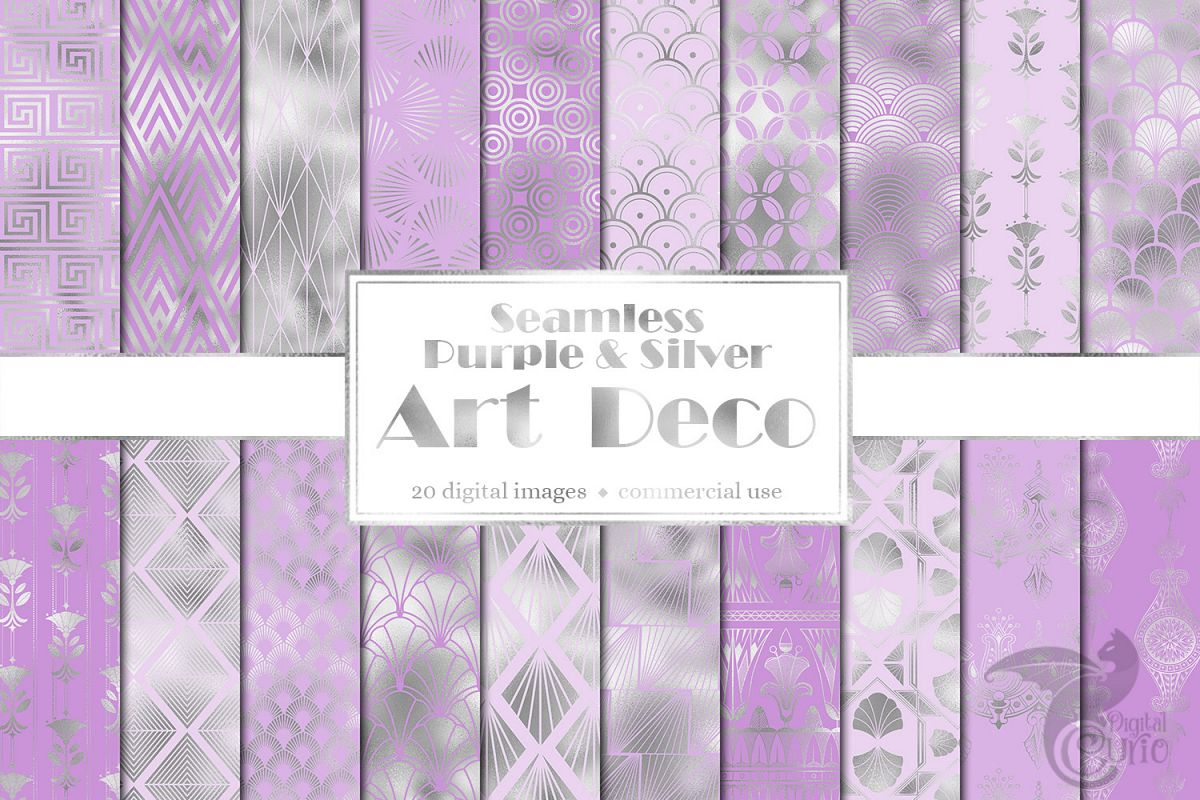 Purple and Silver Art Deco Digital Paper example image 1