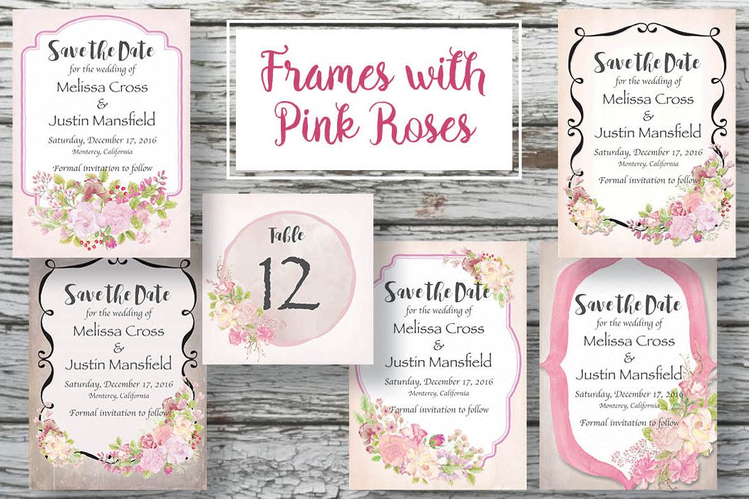 Frames with pink watercolor roses example image 1