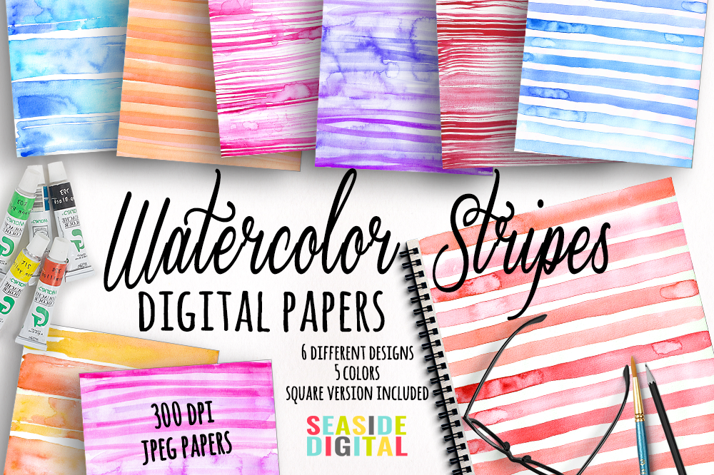 Watercolor Stripes Texture Papers example image 1