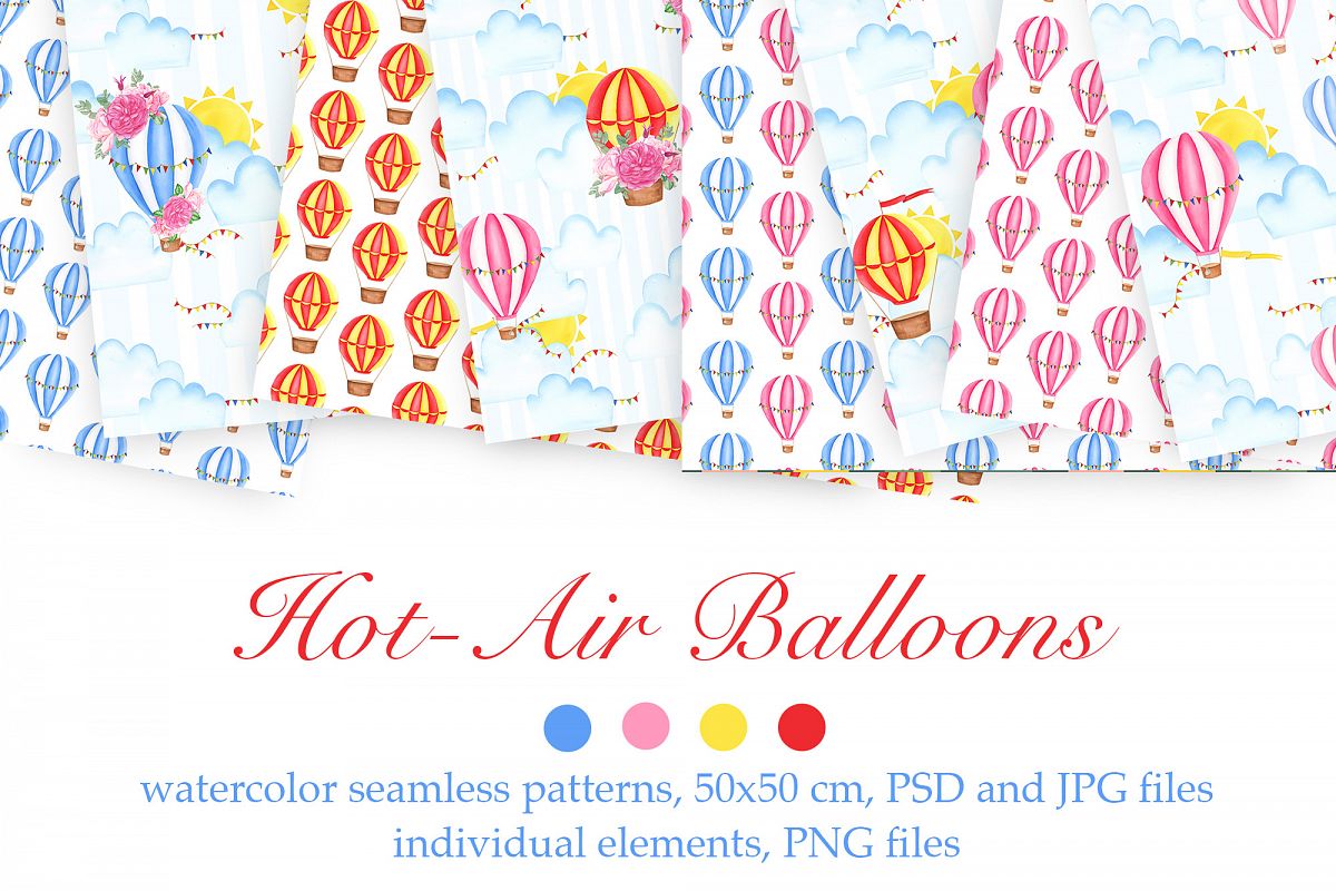Watercolor Hot-Air Balloons Patterns example image 1