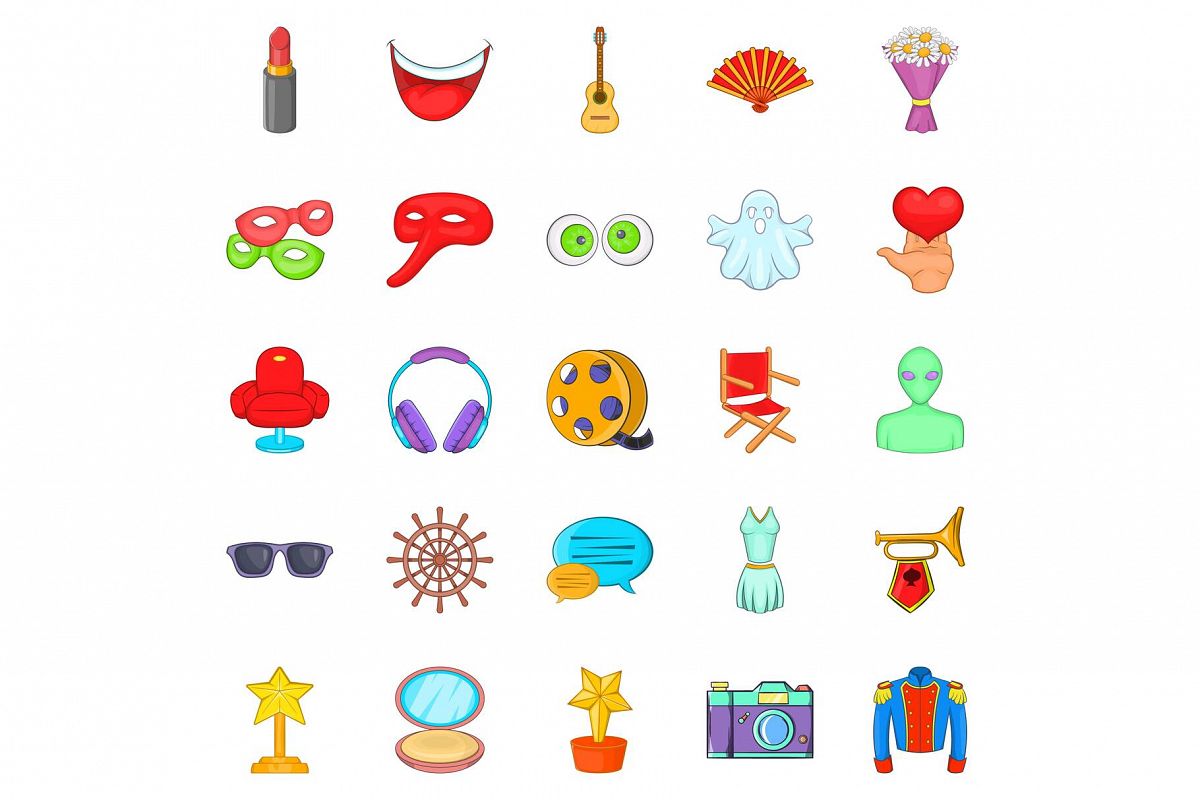 Cinema icons set, cartoon style example image 1