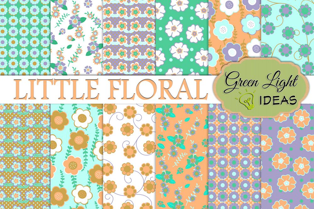 Little Floral Digital Papers, Spring Backgrounds example image 1