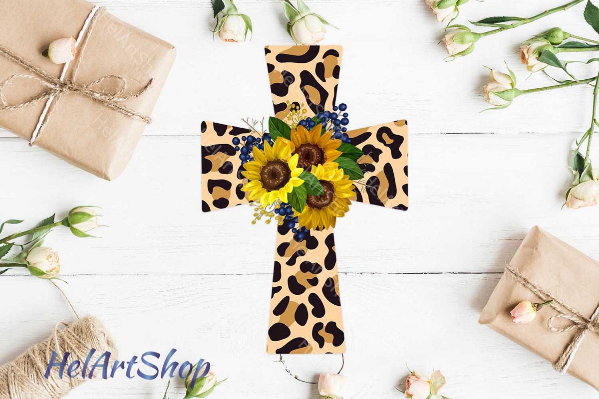 Cross Png, Sunflower, Faith png, Sublimation png, Leopard cr example image 1