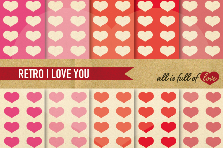 Pink Valentines Digital Paper Vintage Hearts Background example image 1