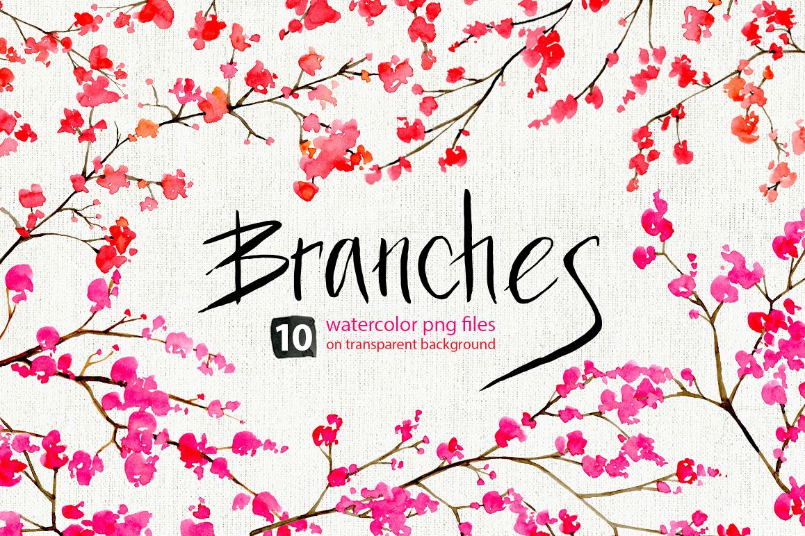 Watercolor floral branches, 10 png example image 1