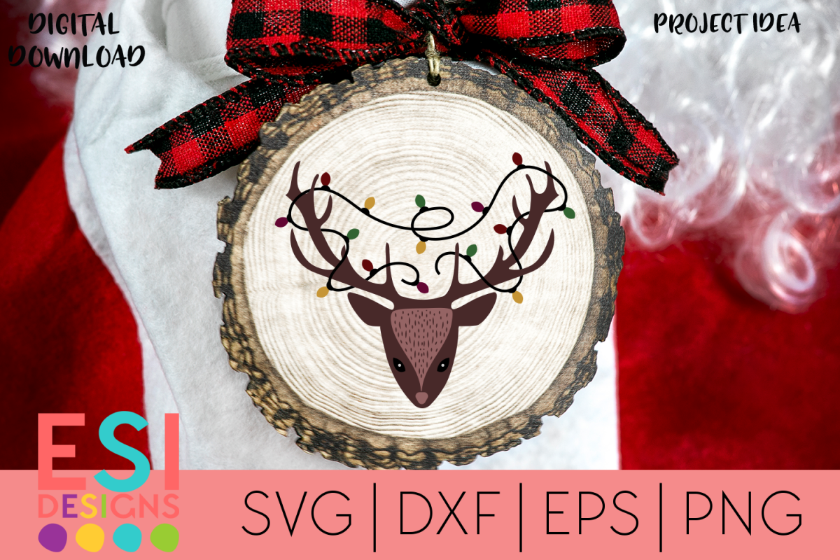 Download Christmas | Deer Head with Christmas Lights | SVG, DXF ...