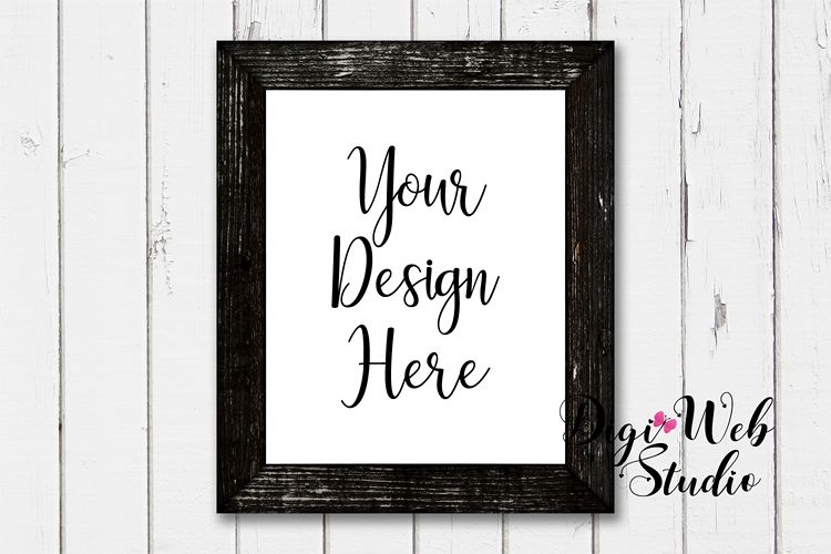 Wood Sign Mockup - Black Distressed Wood Frame on Shiplap example image 1