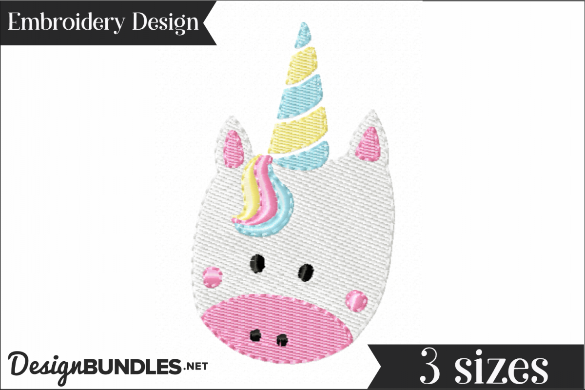 Unicorn Face Embroidery Design example image 1