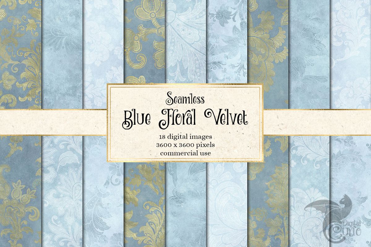 Blue Floral Velvet Digital Paper example image 1