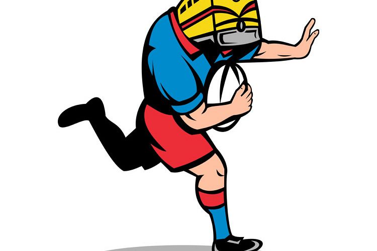 rugby player train mascot running fending ball example image 1