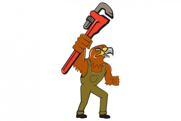 Hawk Plumber Pipe Wrench Cartoon example image 1