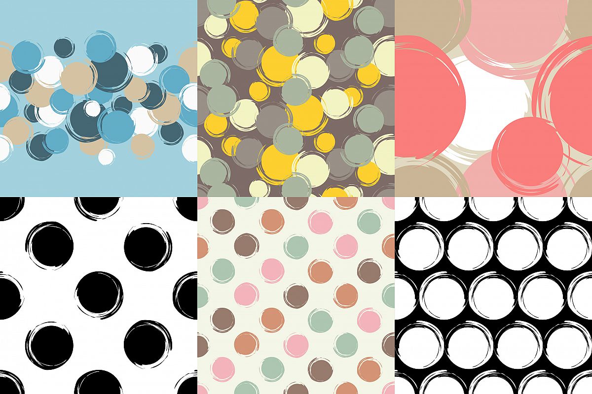 Set of 6 Polka dot seamless pattern. Brushwork. example image 1