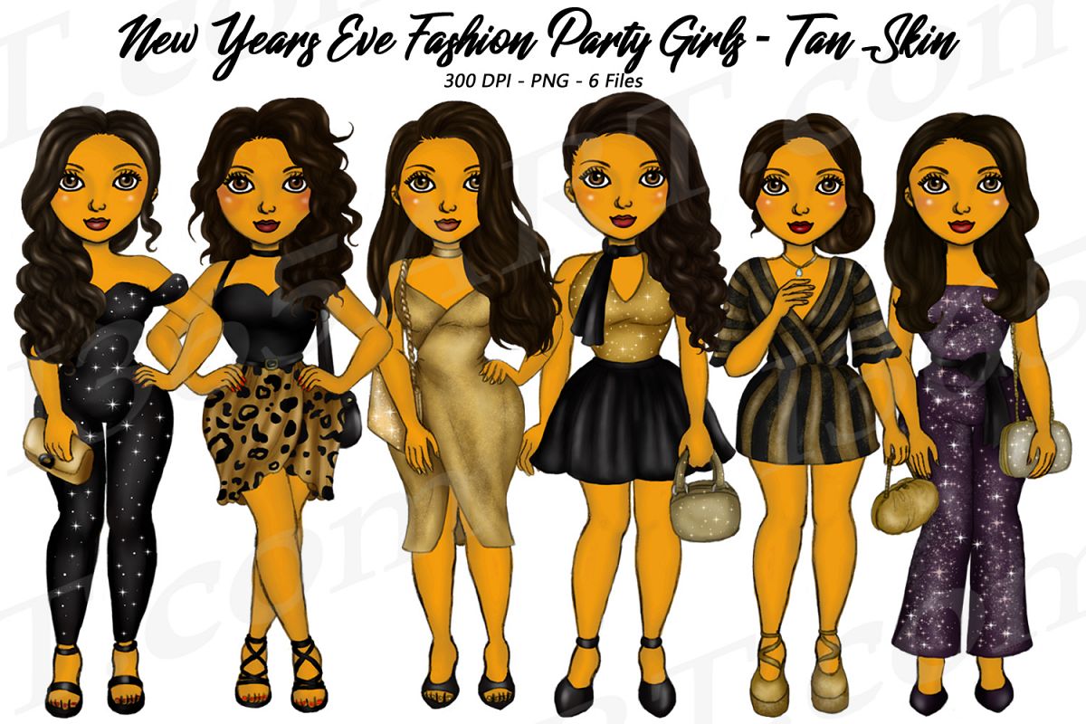 New Years Eve Party Brown Skin Tan Girls Fashion Clipart example image 1