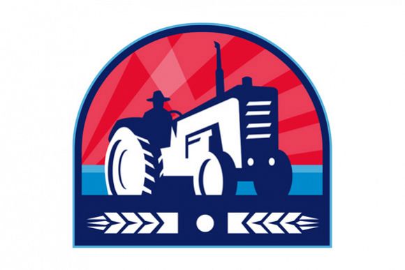 Organic Farmer Tractor Wheat Crest Retro example image 1