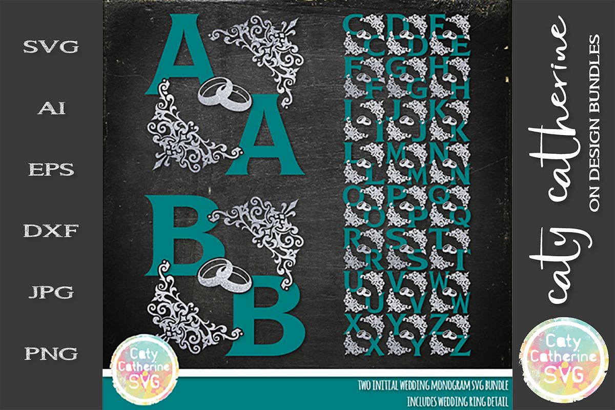 Two Initial Wedding Monogram With Rings Bundle SVG Cut File example image 1